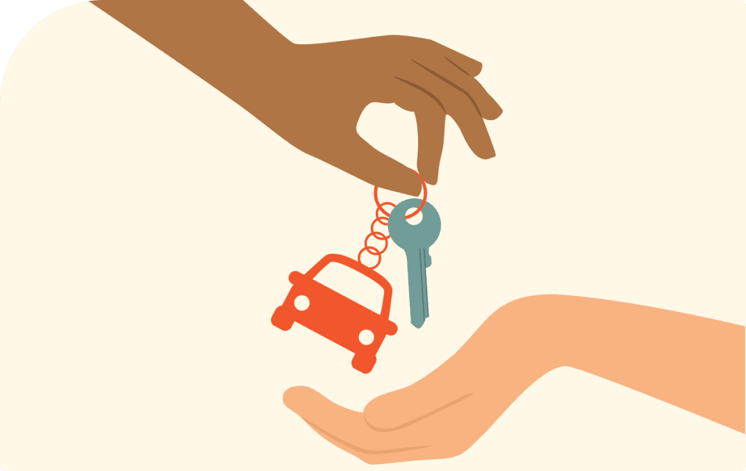 A person handing keys to another person holding them.
